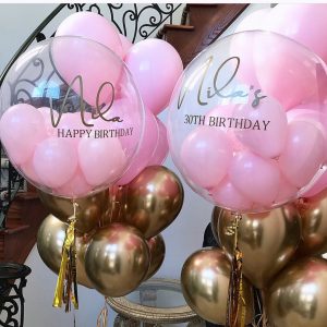 BUBBLE BALLOON FILLED + BOUQUET $100